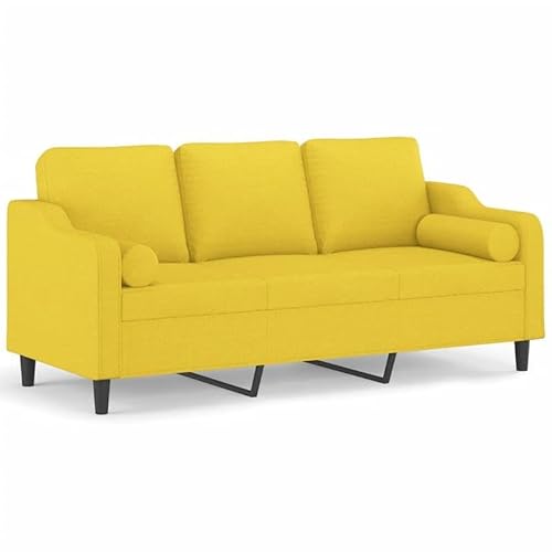 3-Sitzer-Sofa Futon 180 cm Stoff, hellgelb mit Zierkissen – platzsparendes Wohnzimmer-Sofa für kleine Räume, bequem & langlebig von Eleganz