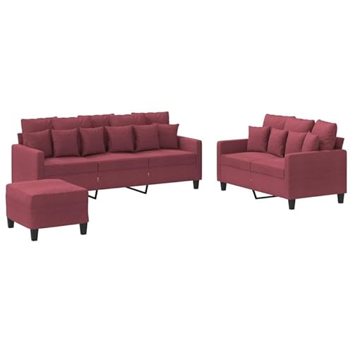 3-TLG. Futon Sofagarnitur Weinrot mit Kissen – Bequeme Stoffgarnitur für Wohnzimmer & kleine Räume, langlebig & pflegeleicht von Eleganz