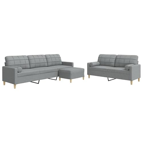 3-TLG. Futon Sofagarnitur mit Fußhocker & Dekokissen - Hellgrauer Stoff für Wohnzimmer, Schlafzimmer oder kleine Räume - Bequem, Stilvoll & Platzsparend 3-TLG. Futon Sofagarnitur mit Fußhocker & Dekokissen - Hellgrauer Stoff für Wohnzimmer, Schlafzimmer oder kleine Räume - Bequem, Stilvoll & Platzsparend von Eleganz
