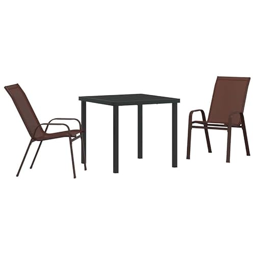 3-teilige Garten Essgruppe aus Textilene und Stahl - Langlebige Gartensitzmöbel für Terrasse oder Garten - Komfortables ESS-Set in Braun von Eleganz