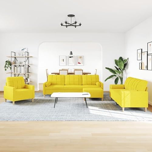 4-TLG. Futon Sofagarnitur mit Fußhocker & Dekokissen - Hellgelb Stoff, Modernes Wohnzimmer Set für kleine Räume, Bequem und Stilvoll 4-TLG. Futon Sofagarnitur mit Fußhocker & Dekokissen - Hellgelb Stoff, Modernes Wohnzimmer Set für kleine Räume, Bequem und Stilvoll von Eleganz
