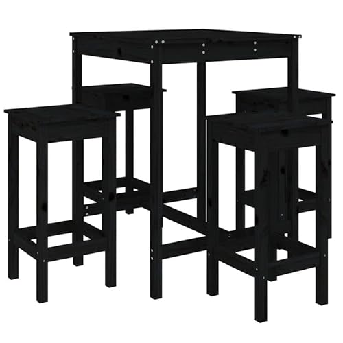 5-TLG. Gartenbar-Set Schwarz aus massivem Kiefernholz | Langlebiges & wetterfestes Bar-Set für Garten & Terrasse | Perfekt für Outdoor-Partys & Entspannung von Eleganz