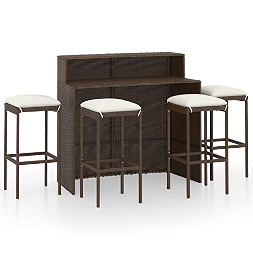 5-TLG. Gartenbar Set mit Kissen Braun – Outdoor Bar Set für Garten, Terrasse oder Balkon – Wetterfest und Komfortabel – Perfekt für Sommerpartys und Entspannung von Eleganz