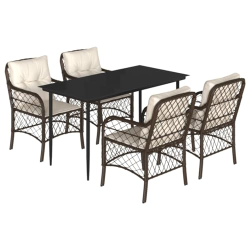 5-TLG. Gartenmöbel Set mit Kissen aus Poly Rattan - Langlebige Outdoor Essgruppe für Terrasse, Balkon und Garten - Bequeme Sitzgruppe in Braun von Eleganz