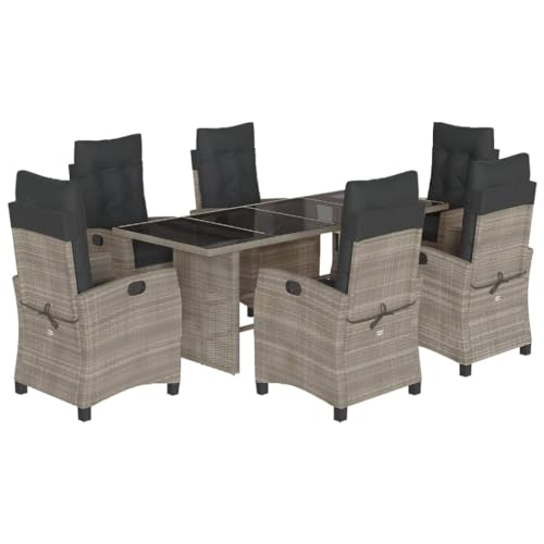 7-TLG. Gartenmöbel Set mit Kissen aus Poly Rattan - Essgruppe für Terrasse & Garten in Hellgrau - Wetterfest & Bequem - Moderne Outdoor Möbel von Eleganz