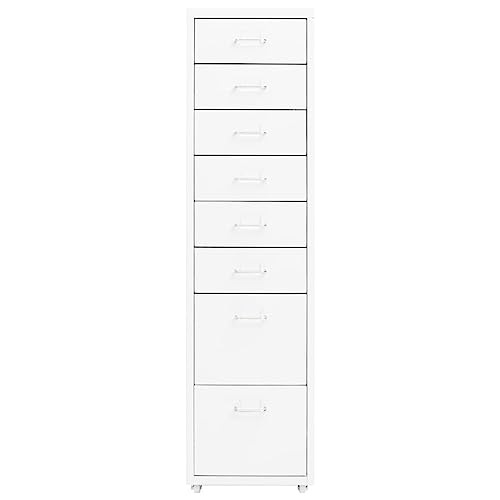 Aktenschrank mit Rollen aus Metall – Weiß 28x41x109 cm – Stabiles Regalsystem für Büro und Homeoffice – Praktische Lagerlösung für Ordner und Dokumente von Eleganz
