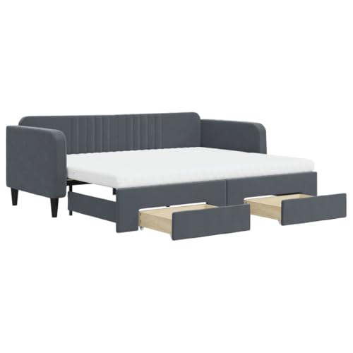 Ausziehbares Tagesbett mit Schubladen - 90x200 cm Dunkelgrau Samt - Platzsparend & Praktisch für Gästezimmer & kleine Räume - Modernes Design für mehr Komfort Ausziehbares Tagesbett mit Schubladen - 90x200 cm Dunkelgrau Samt - Platzsparend & Praktisch für Gästezimmer & kleine Räume - Modernes Design für mehr Komfort von Eleganz