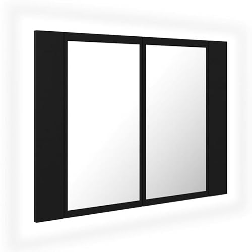 Badezimmerschrank Schwarz 60x12x45 cm - Moderner Badspiegel mit integrierter Beleuchtung aus Holzwerkstoff und Acryl, platzsparend für kleine Bäder von Eleganz
