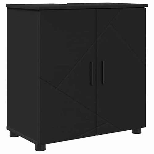 Badezimmerschrank Schwarz 61x35x64 cm aus Holzwerkstoff - Moderner Badschrank mit Stauraum für Waschbeckenunterschrank, Spiegelschrank oder WC Bereich - Stabile und langlebige Aufbewahrungslösung von Eleganz