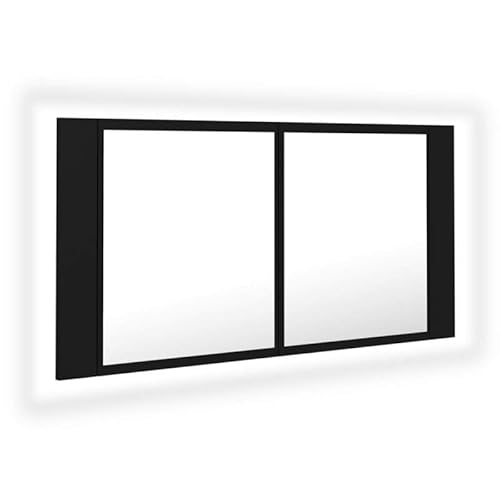 Badezimmerschrank Schwarz 90x12x45 cm mit Beleuchtung - Moderner Badspiegel mit Acryl und Holzwerkstoff - Stilvolles Möbel-Set für kleine Bäder von Eleganz