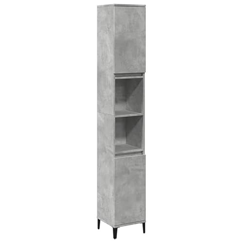 Badschrank Betongrau 30x30x190 cm - Moderner Badezimmerschrank aus Holzwerkstoff & Eisen - Stauraumoptimiert für Handtücher & Pflegeprodukte - Platzsparend & Langlebig von Eleganz