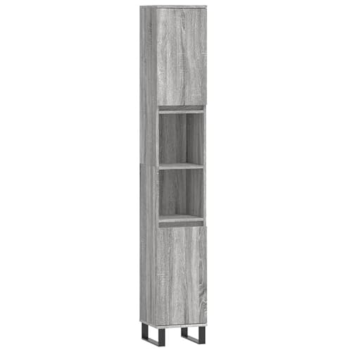 Badschrank Grau Sonoma 30x30x190 cm - Badezimmermöbel aus Holzwerkstoff & Eisen, schlank & platzsparend für kleine Bäder, Moderne Aufbewahrung von Eleganz