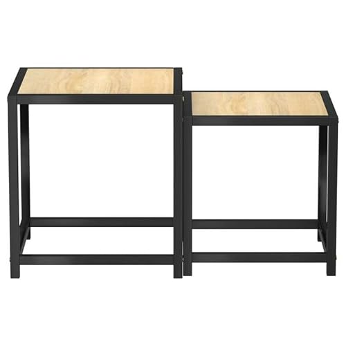 Beistelltische 2er Set aus MDF & pulverbeschichtetem Stahl - Moderner Couchtisch im Sonoma-Eiche Design für Wohnzimmer, Balkon oder Terrasse - Stabiles & platzsparendes Set von Eleganz