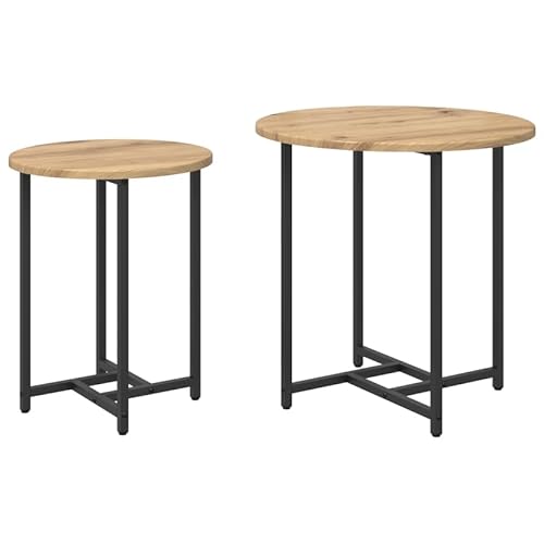 Beistelltische 2er Set aus massivem Eichenholz & Metall - Wohnzimmer, Schlafzimmer - Langlebig & Stilvoll - Platzsparende Sideboards für kleine Räume von Eleganz