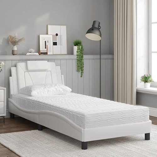 Bett 'Viana' mit Matratze - 90x190 cm Kunstleder Weiß - Modernes Einzelbett für kleine Räume - Leicht zu reinigen & langlebig - Perfekt für Gastzimmer oder Studentenzimmer von Eleganz