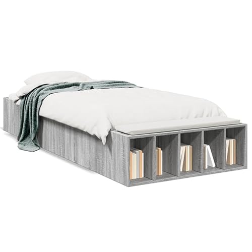 Bettgestell Grau Sonoma 90x190 cm aus Holzwerkstoff – Modernes & stabiles Rahmenbett für Schlafzimmer | Einfache Montage & langlebig von Eleganz