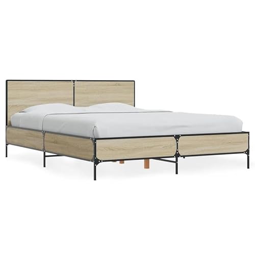 Bettgestell Sonoma-Eiche 135x190 cm | Massivholzoptik mit Metallgestell | Stabiles Doppelbett für Schlafzimmer | Einfache Montage & Langlebigkeit | Modernes Design für Wohlfühlatmosphäre Bettgestell Sonoma-Eiche 135x190 cm | Massivholzoptik mit Metallgestell | Stabiles Doppelbett für Schlafzimmer | Einfache Montage & Langlebigkeit | Modernes Design für Wohlfühlatmosphäre von Eleganz