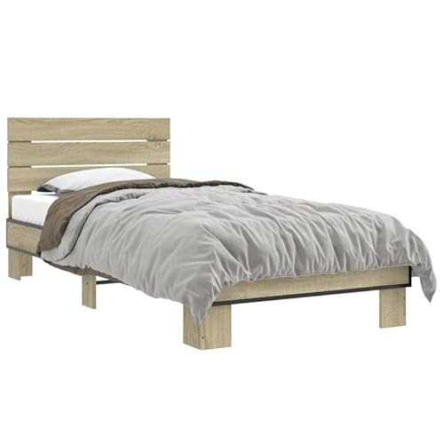 Bettgestell Sonoma-Eiche 90x200 cm | Massivholz-Optik mit Metallfüßen | Stabiles Rahmenbett für Schlafzimmer | Einfache Montage & Langlebig Bettgestell Sonoma-Eiche 90x200 cm | Massivholz-Optik mit Metallfüßen | Stabiles Rahmenbett für Schlafzimmer | Einfache Montage & Langlebig von Eleganz
