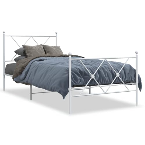 Bettgestell mit Kopfteil und Fußteil 90x200 cm - Modernes Metallbett Weiß für Schlafzimmer - Langlebig & Stabil - Einfache Montage - Ideal für kleine Räume Bettgestell mit Kopfteil und Fußteil 90x200 cm - Modernes Metallbett Weiß für Schlafzimmer - Langlebig & Stabil - Einfache Montage - Ideal für kleine Räume von Eleganz
