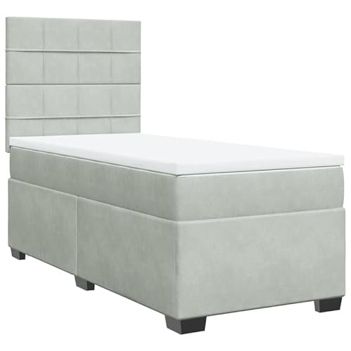 Boxspringbett mit Matratze 100x200 cm hellgrau Samt – Modernes Schlafzimmerbett für kleinen Raum | Langlebig & Bequem von Eleganz