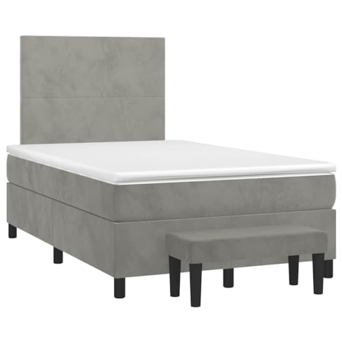 Boxspringbett mit Matratze 120x190 cm hellgrau Samt – Modernes Bett mit Topper für erholsamen Schlaf, ideal für Schlafzimmer in kleinen Wohnungen von Eleganz