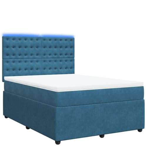 Boxspringbett mit Matratze 140x190 cm Blau Samt – Doppelbett mit Topper für Schlafzimmer, Komfort & Stauraum, modernes Design für Erholung von Eleganz