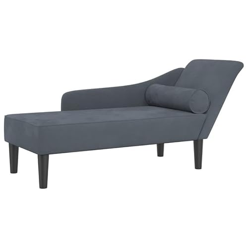 Chaiselongue mit Kissen Dunkelgrau Samt – Bequemer Sessel aus Samt (100% Polyester) mit Schaumstofffüllung und Massivholzrahmen, perfekt für Wohnzimmer oder Schlafzimmer, stilvoll und langlebig von Eleganz