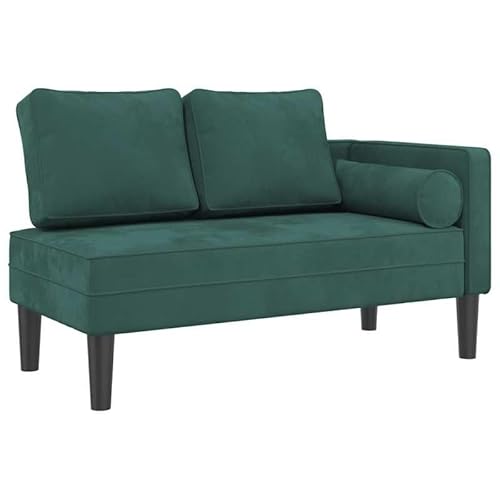 Chaiselongue mit Kissen – Dunkelgrüner Samtbezug aus 100% Polyester & Massivholzgestell – Elegantes Loungemöbel für Wohnzimmer & Schlafzimmer von Eleganz
