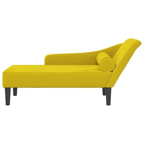 Chaiselongue mit Kissen Gelb Samt - Stühle für Wohnzimmer & Schlafzimmer - Bequem & Langlebig aus Samt (100% Polyester), Schaumstoff & Massivholz - Perfekt für kleine Räume von Eleganz