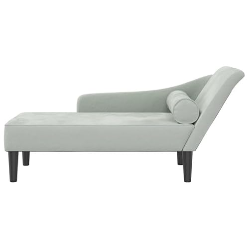Chaiselongue mit Kissen Hellgrau Samt - Stühle für Wohnzimmer & Schlafzimmer, Bequem & Stilvoll mit Samtbezug (100% Polyester), Schaumstoff & Massivholz, Platzsparend & Langlebig von Eleganz