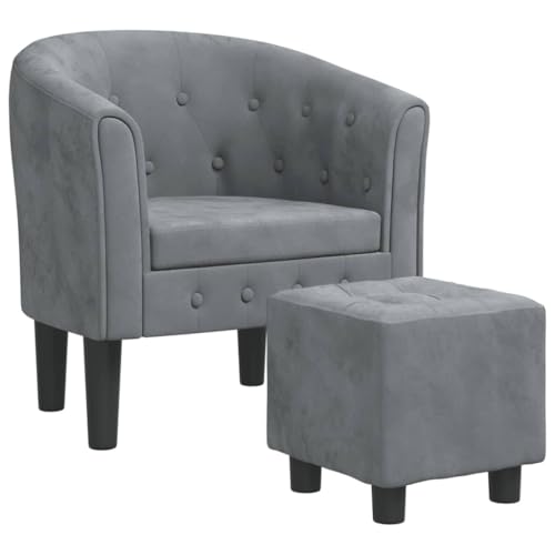 Club Sessel mit Fußhocker in Dunkelgrau Samt – Bequemer Ottomane für Wohnzimmer & Schlafzimmer, Luxuriöser Stoff & Langlebiges Design, Ideal für Relaxen & Entspannung von Eleganz