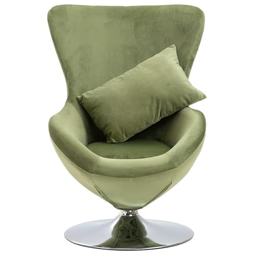 Drehstuhl in Ei-Form mit Kissen – Hellgrüner Samt Ottomane für Wohnzimmer & Büro – Bequemer Sperrholzrahmen mit Chrombasis – Modern & Elegant von Eleganz