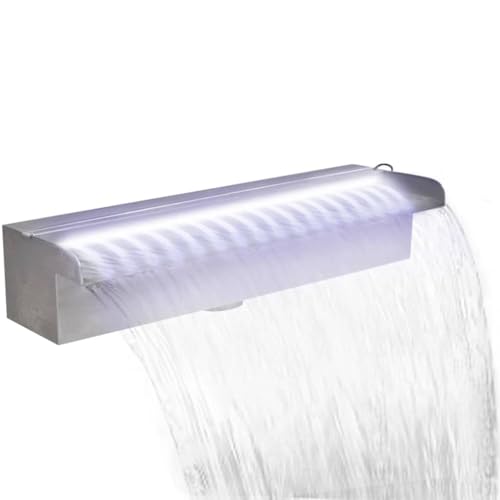 Edelstahl Pool-Wasserfall mit LED-Beleuchtung, 45 cm Rechteckig - Perfekt für Teich und Garten, Langlebiges SS 304 Material, Schafft eine Beruhigende Atmosphäre von Eleganz