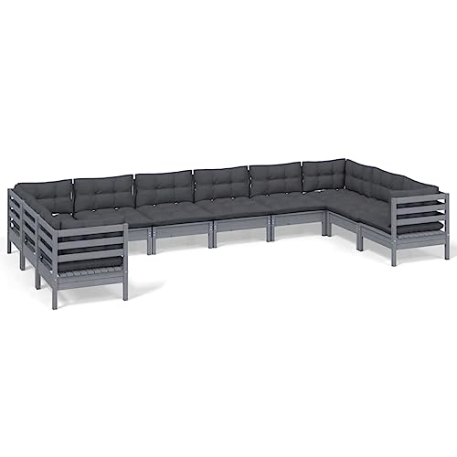 Eleganz 10-TLG. Garten-Lounge-Set aus Kiefernholz mit Kissen – Graues Outdoor-Möbel für Terrasse & Balkon, Langlebig & Wetterfest, Bequeme Sitzgruppe für Gartenfreunde Eleganz 10-TLG. Garten-Lounge-Set aus Kiefernholz mit Kissen – Graues Outdoor-Möbel für Terrasse & Balkon, Langlebig & Wetterfest, Bequeme Sitzgruppe für Gartenfreunde von Eleganz