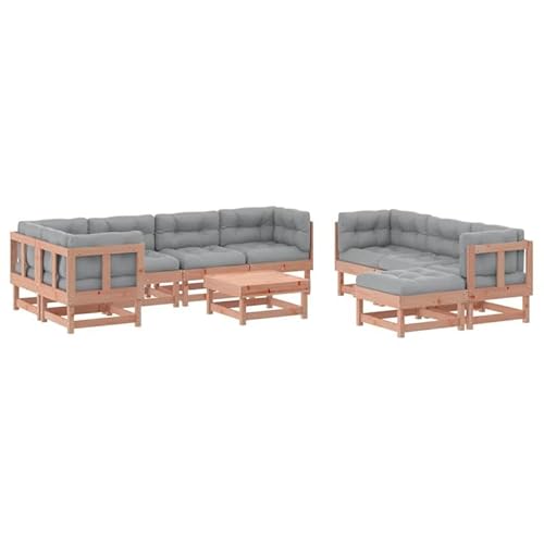 Eleganz 10-TLG. Garten-Lounge-Set mit Kissen aus massivem Douglasienholz – Langlebiges, unbehandeltes Holz für gemütliche Gartenecken von Eleganz