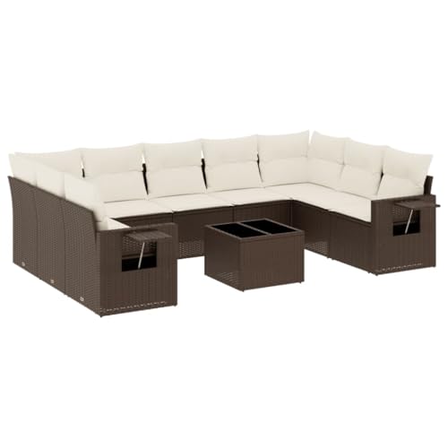 Eleganz 10-TLG. Garten-Sofa Garnitur mit Kissen aus Poly Rattan – Langlebige Outdoor-Möbel für Terrasse & Balkon – Bequeme Sitzgruppe in Braun Eleganz 10-TLG. Garten-Sofa Garnitur mit Kissen aus Poly Rattan – Langlebige Outdoor-Möbel für Terrasse & Balkon – Bequeme Sitzgruppe in Braun von Eleganz