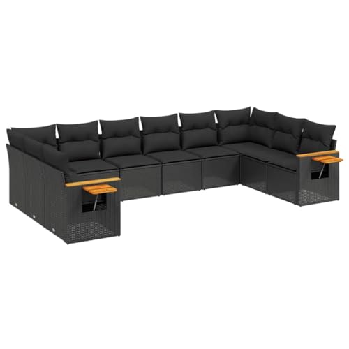 Eleganz 10-TLG. Garten-Sofagarnitur Schwarz Poly Rattan mit Kissen - Langlebige Outdoor-Möbel für Terrasse & Balkon - Bequeme Sitzgruppe in Modernem Design von Eleganz
