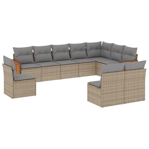 Eleganz 10-TLG. Garten-Sofagarnitur aus PE-Rattan mit Kissen, pulverbeschichteter Stahl, beige - Langlebig & Wetterfest für Terrasse & Garten Eleganz 10-TLG. Garten-Sofagarnitur aus PE-Rattan mit Kissen, pulverbeschichteter Stahl, beige - Langlebig & Wetterfest für Terrasse & Garten von Eleganz
