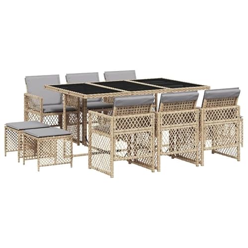 Eleganz 11-TLG. Garten-Essgruppe mit Kissen Beige - PE Rattan, pulverbeschichteter Stahl, Hartglas - Langlebig & Wetterfest - Perfekt für Terrasse & Garten Eleganz 11-TLG. Garten-Essgruppe mit Kissen Beige - PE Rattan, pulverbeschichteter Stahl, Hartglas - Langlebig & Wetterfest - Perfekt für Terrasse & Garten von Eleganz