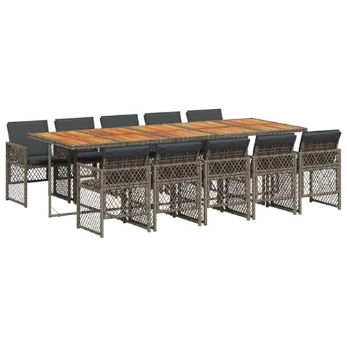 Eleganz 11-TLG. Garten-Essgruppe mit Kissen Grau - PE-Rattan, pulverbeschichteter Stahl, massives Akazienholz mit Ölfinish - Langlebig & Stilvoll für Terrasse & Garten Eleganz 11-TLG. Garten-Essgruppe mit Kissen Grau - PE-Rattan, pulverbeschichteter Stahl, massives Akazienholz mit Ölfinish - Langlebig & Stilvoll für Terrasse & Garten von Eleganz
