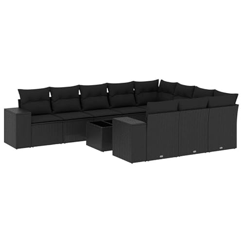 Eleganz 11-TLG. Gartensofa-Garnitur Schwarz PE-Rattan mit Kissen & pulverbeschichtetem Stahl – Modernes Gartenmöbel-Set für Terrasse & Balkon – Langlebig & Wetterfest von Eleganz