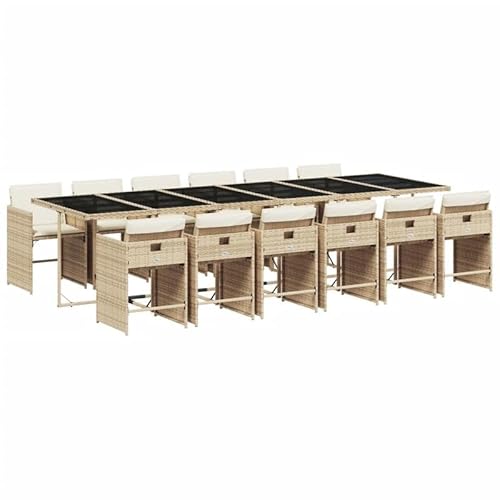 Eleganz 13-TLG. Garten-Essgruppe mit Kissen Beige - PE-Rattan, Pulverbeschichteter Stahl, Hartglas - Langlebig & Wetterfest - Perfekt für Terrasse & Garten Eleganz 13-TLG. Garten-Essgruppe mit Kissen Beige - PE-Rattan, Pulverbeschichteter Stahl, Hartglas - Langlebig & Wetterfest - Perfekt für Terrasse & Garten von Eleganz