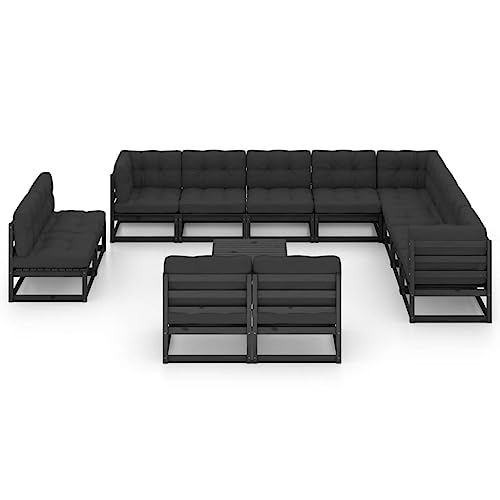 Eleganz 13-TLG. Garten-Lounge-Set mit Kissen aus massivem Kiefernholz und 100% Polyester, schwarz, langlebig und pflegeleicht für Terrasse und Garten Eleganz 13-TLG. Garten-Lounge-Set mit Kissen aus massivem Kiefernholz und 100% Polyester, schwarz, langlebig und pflegeleicht für Terrasse und Garten von Eleganz