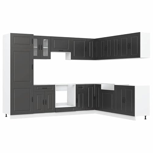 Eleganz 14-TLG. Küchenschrank-Set Kalmar Schwarz aus Holzwerkstoff und Glas - Modernes Design für kleine Küchen - Platzsparend und langlebig von Eleganz