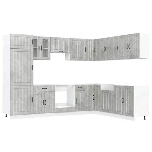 Eleganz 14-TLG. Küchenschrank-Set Lucca Betongrau aus Holzwerkstoff und Glas - Modernes Design für kleine Küchen, langlebig und platzsparend von Eleganz