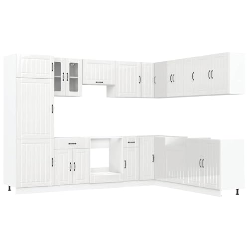 Eleganz 14-TLG. Küchenschrank-Set Lucca Hochglanz-Weiß aus Holzwerkstoff & Glas - Modernes Design für kleine Küchen - Platzsparend & langlebig von Eleganz