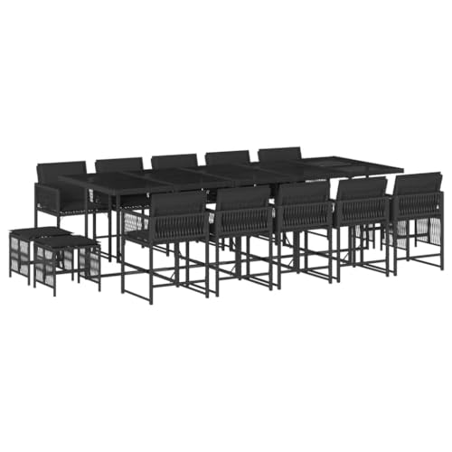 Eleganz 15-TLG. Garten-Essgruppe Schwarz PE-Rattan mit Kissen, Pulverbeschichteter Stahl & Hartglas - Langlebig & Wetterfest für Terrasse & Garten Eleganz 15-TLG. Garten-Essgruppe Schwarz PE-Rattan mit Kissen, Pulverbeschichteter Stahl & Hartglas - Langlebig & Wetterfest für Terrasse & Garten von Eleganz