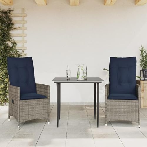 Eleganz 2 STK. Gartenstühle Verstellbar mit Kissen Grau - PE Rattan & Pulverbeschichteter Stahl - Langlebig & Wetterfest - Perfekt für Balkon, Terrasse oder Garten von Eleganz