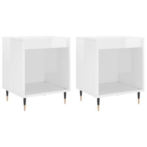 Eleganz 2 STK. Nachttische Hochglanz-Weiß 40x35x50 cm aus Holzwerkstoff und Metall - Modernes Design für Schlafzimmer, Kompakt und Stilvoll von Eleganz