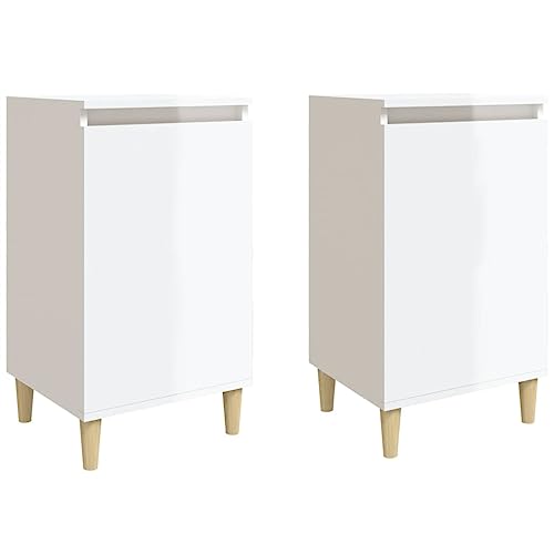 Eleganz 2 STK. Nachttische aus Holzwerkstoff & Massivholz Eukalyptus, Hochglanz-Weiß, 40x35x70 cm - Modern & Langlebig für Schlafzimmer von Eleganz